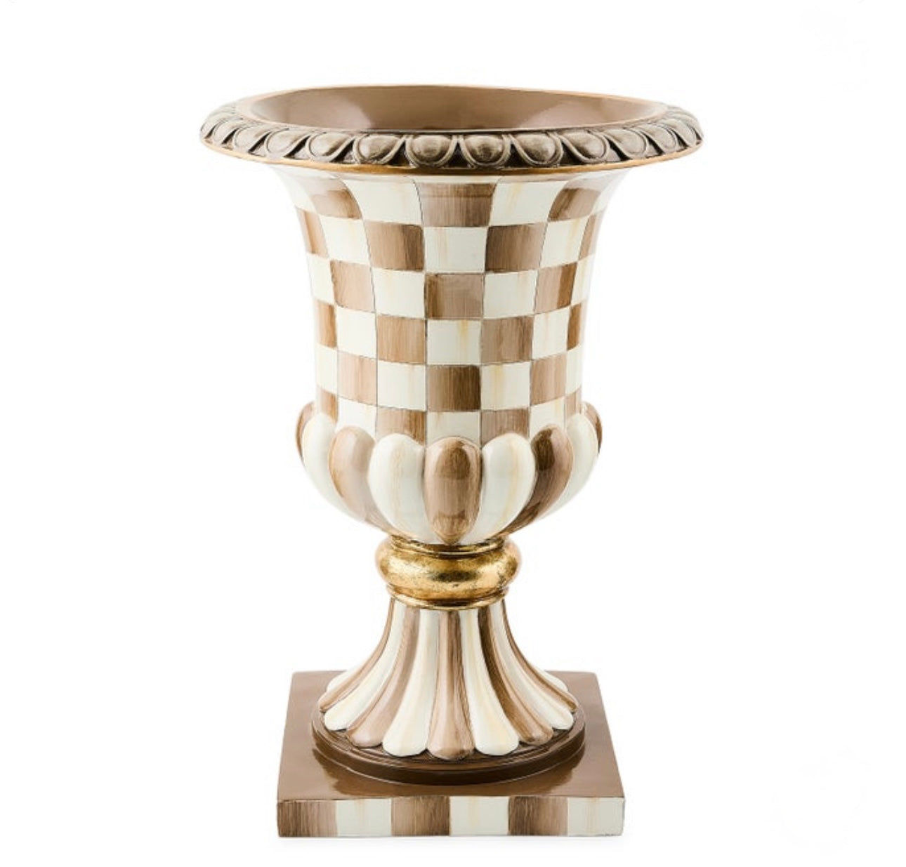 Mocha Check Tabletop Pedestal Urn