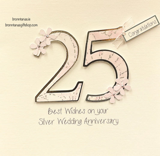 Handmade 25th Anniversary Card Best Wishes Silver