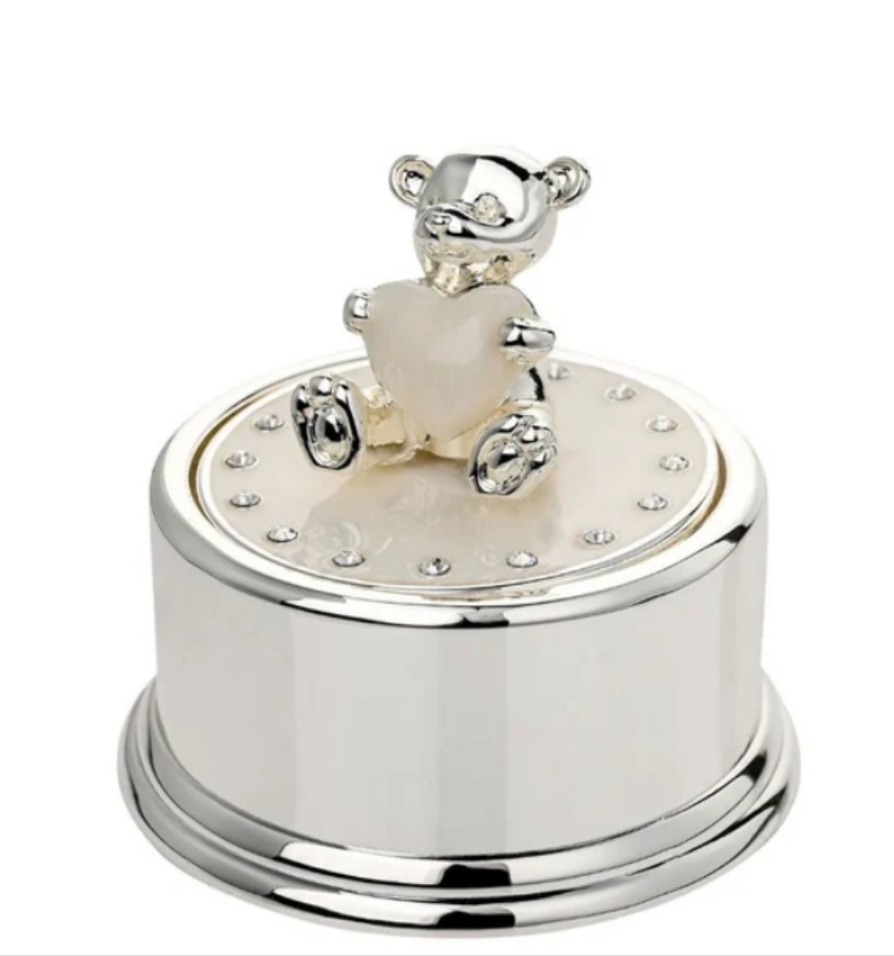 Bambino Silver Plated Round Music Box Teddy