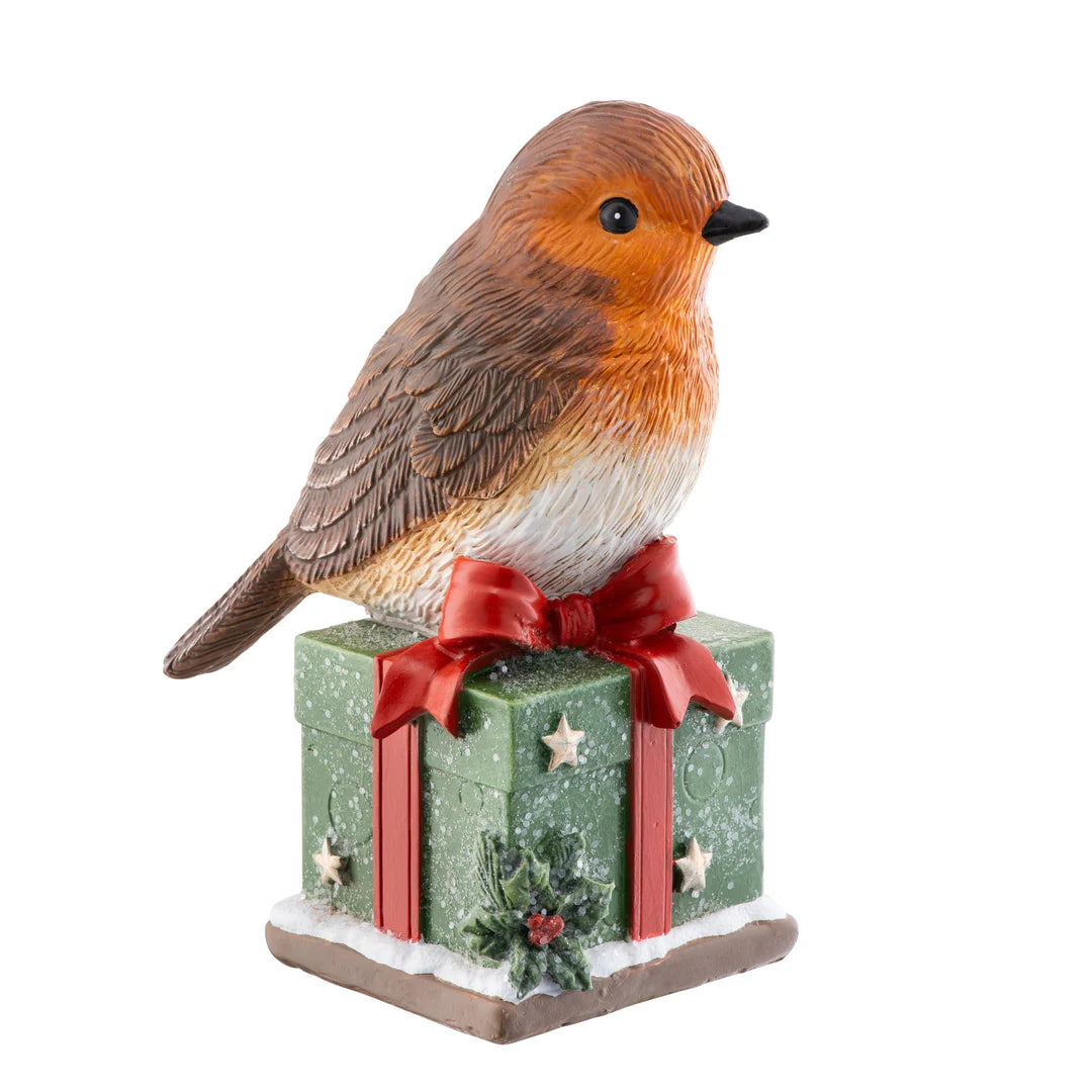 Robin & Gift Figurine Ornament- Resin