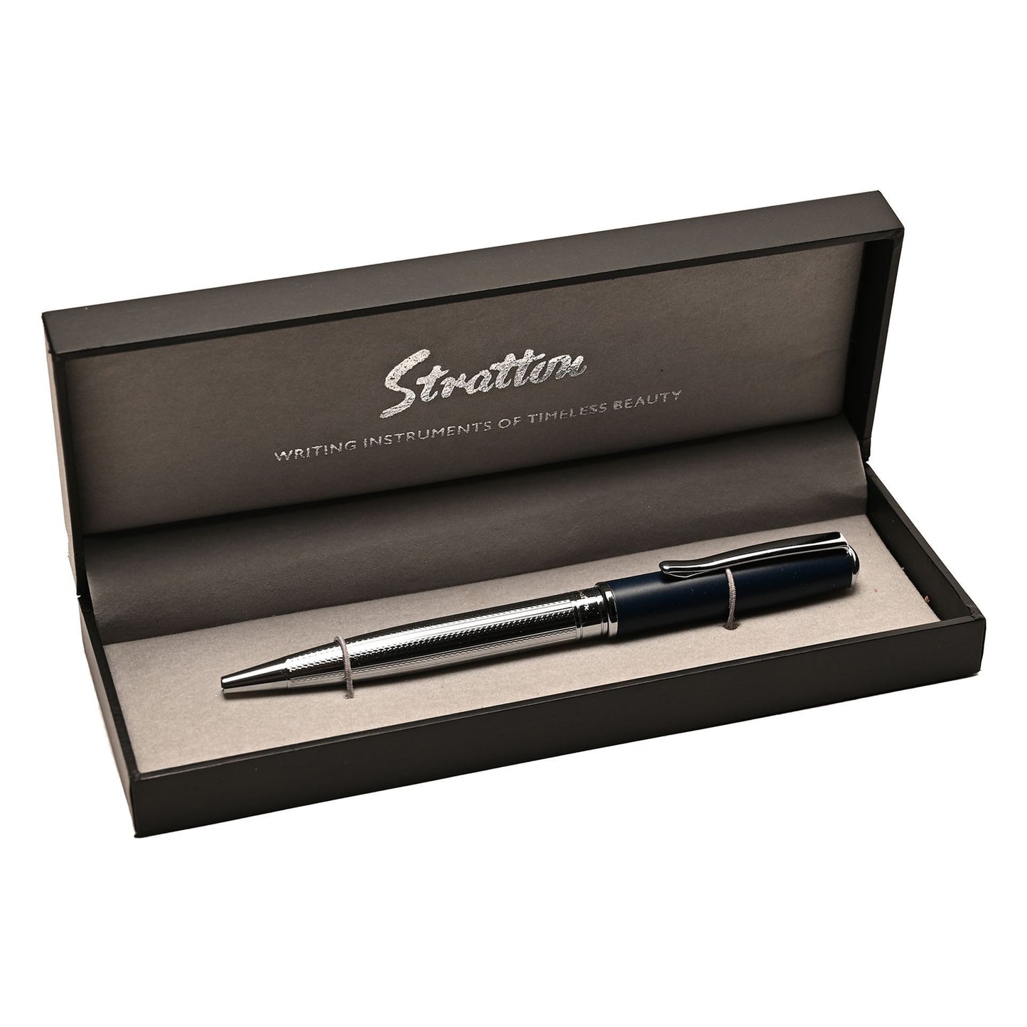 Stratton Ballpoint Pen - Silver with Black Scroll Effect