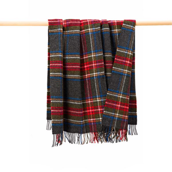 Large Irish Picnic Blanket Grey Red Stewart Plaid