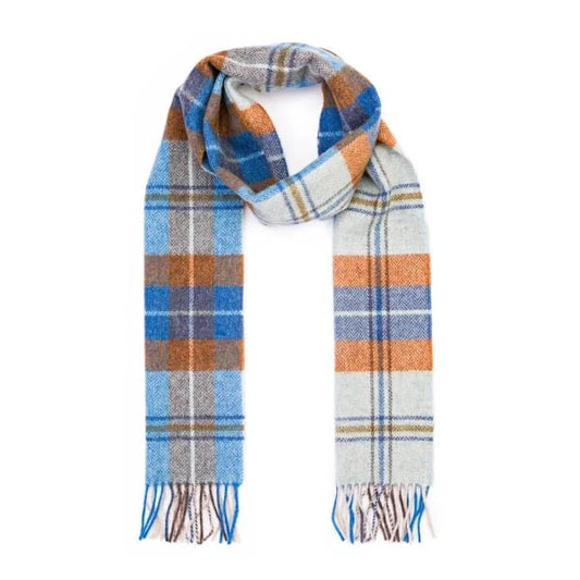 Irish Wool Scarves Long Blue Grey Rust Plaid