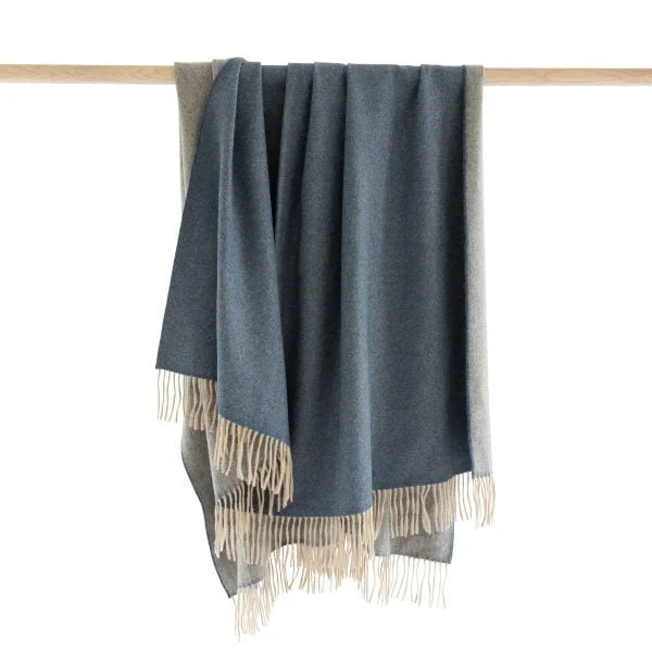 Wool Angora Throw Blue Beige Blue Beige