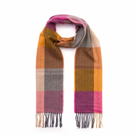Merino Luxury Wool Pink Mustard Sand Block Check