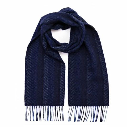 Irish Cashmere Merino Scarf Navy Denim Blue Stripe
