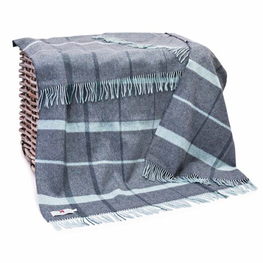 Merino Lambswool Blanket Grey Duck Egg Check