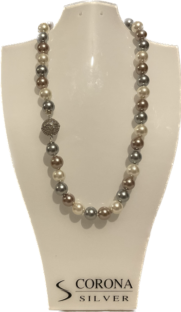 FASHION NECKLACE FAUX PEARL GREY MIXED COLOUR
