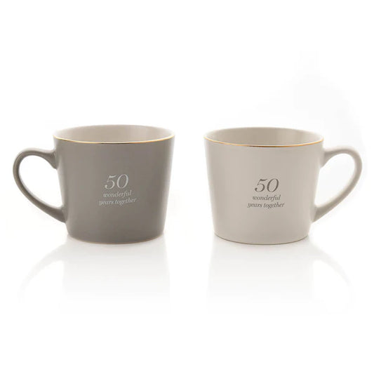 Amore Set of 2 Grey & White Mugs - 50th Anniversary