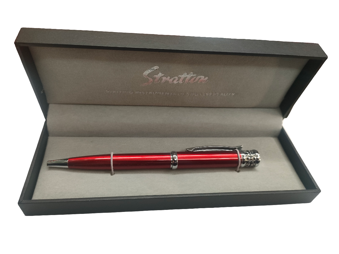 Stratton Ball Point Pen - Red Etched Pattern
