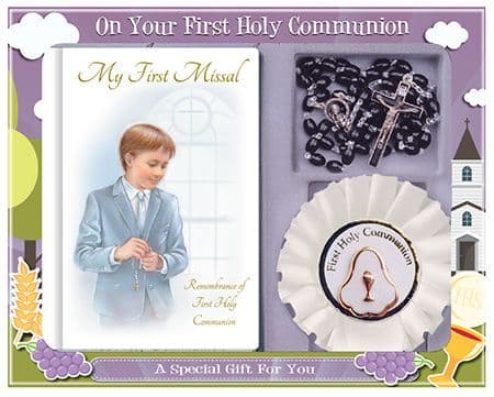 Communion Gift Set/Boy/Black Rosary (C5193)
