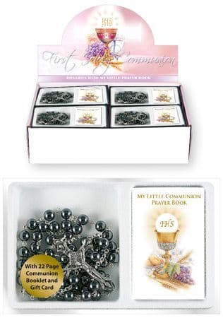Communion Rosary/Imit.Hematite With Book (C6057)