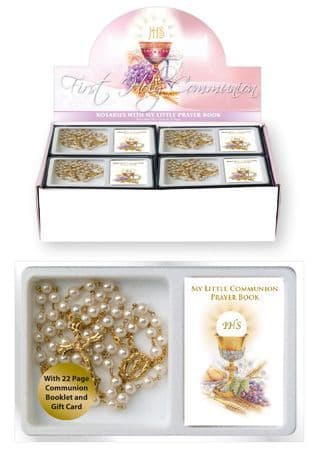 Communion Glass Pearl Rosary With Booklet (C6058)