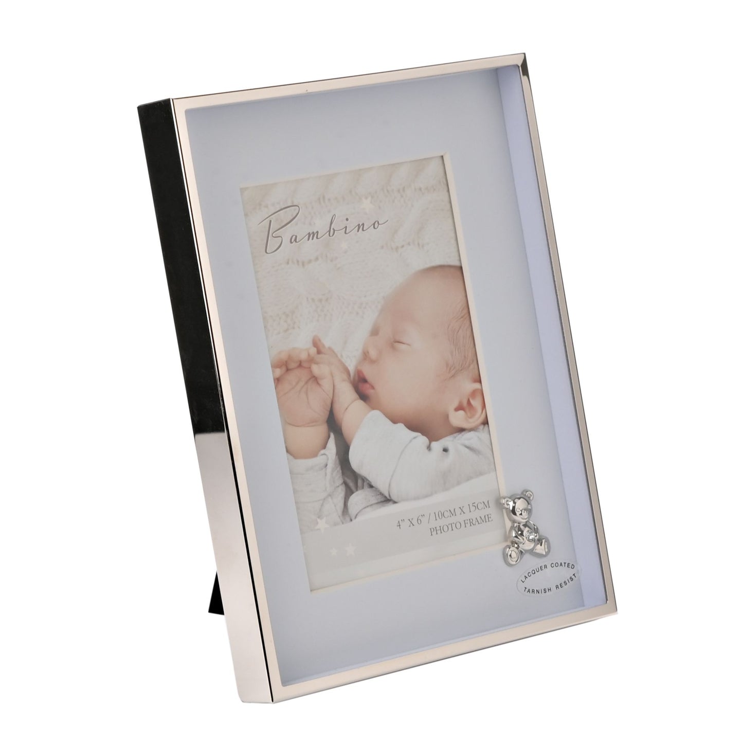 Blue Mount 4" x 6" - Bambino Silver Finish Frame - Teddy