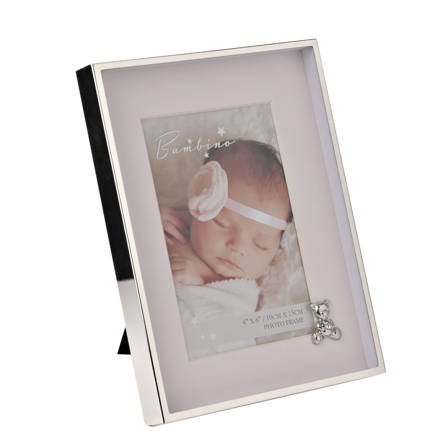 Pink Mount 4" x 6" - Bambino Silver Finish Frame - Teddy &