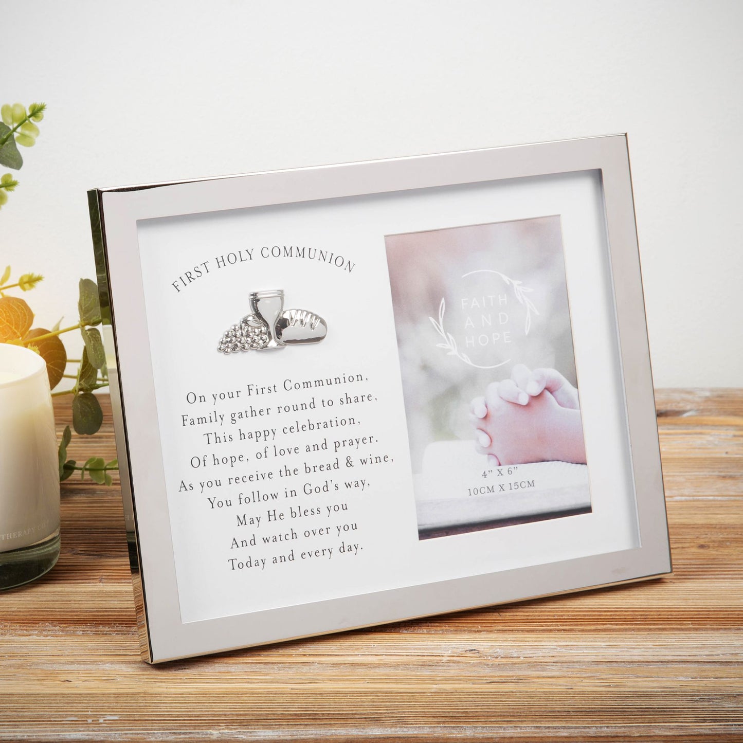 4" x 6"-Faith & Hope Silver Plated First Holy Communion Frame