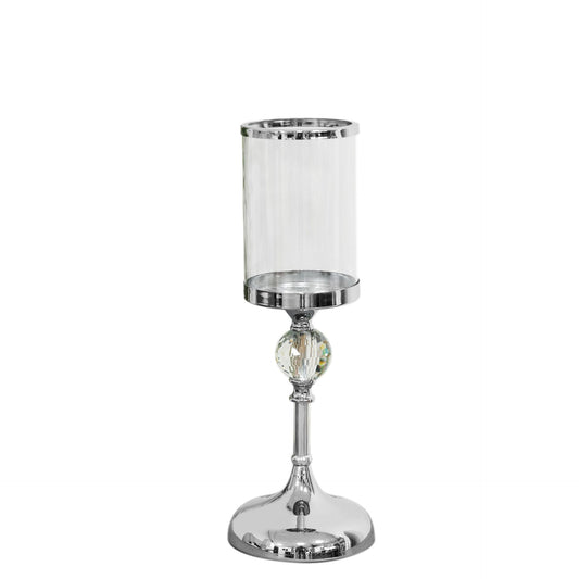 HESTIA® Chrome Finish and Glass Candle Holder 37cm