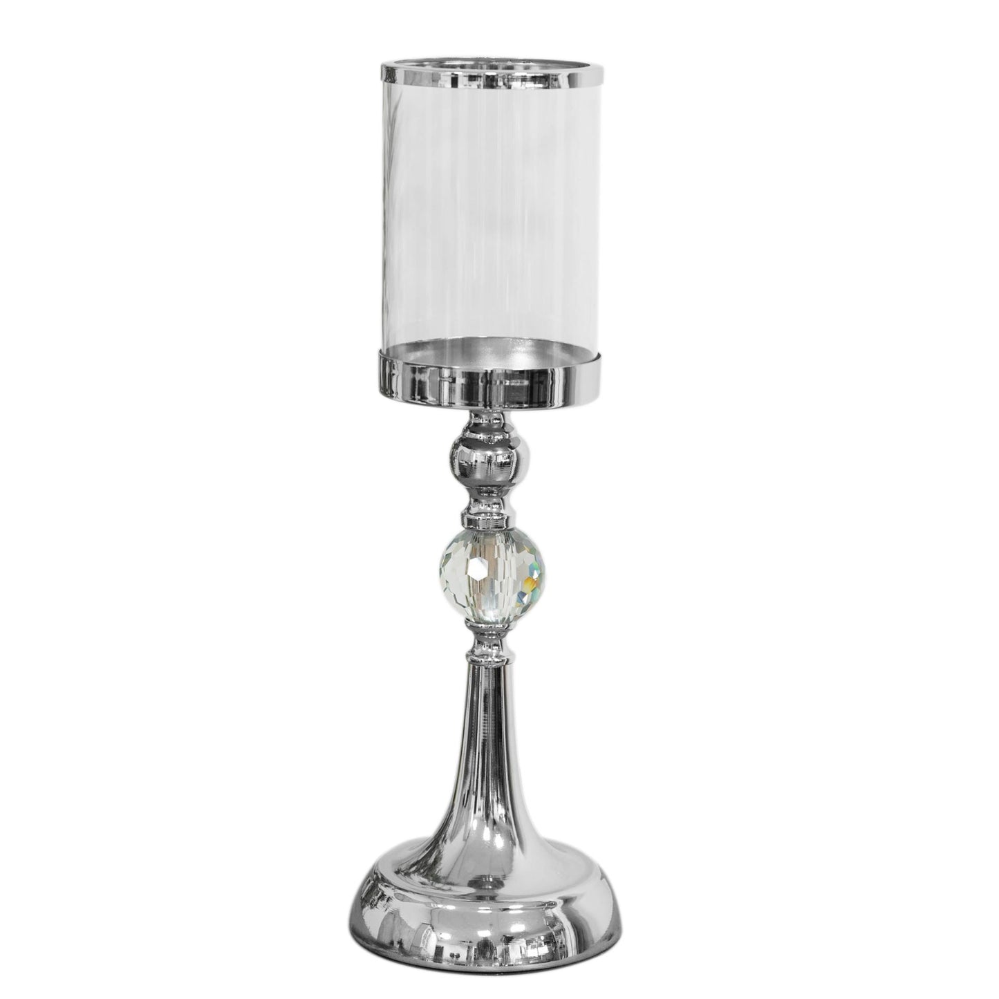 HESTIA® Chrome Finish and Glass Candle Holder 41cm