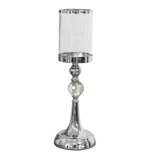 HESTIA® Chrome Finish and Glass Candle Holder 41cm