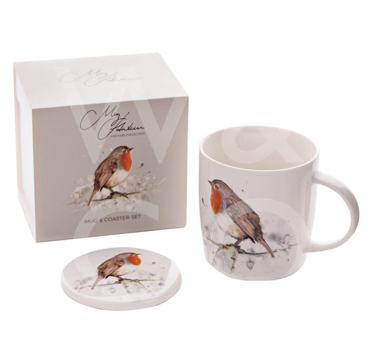 B626 Meg Hawkins Robin Mug & Coaster Set