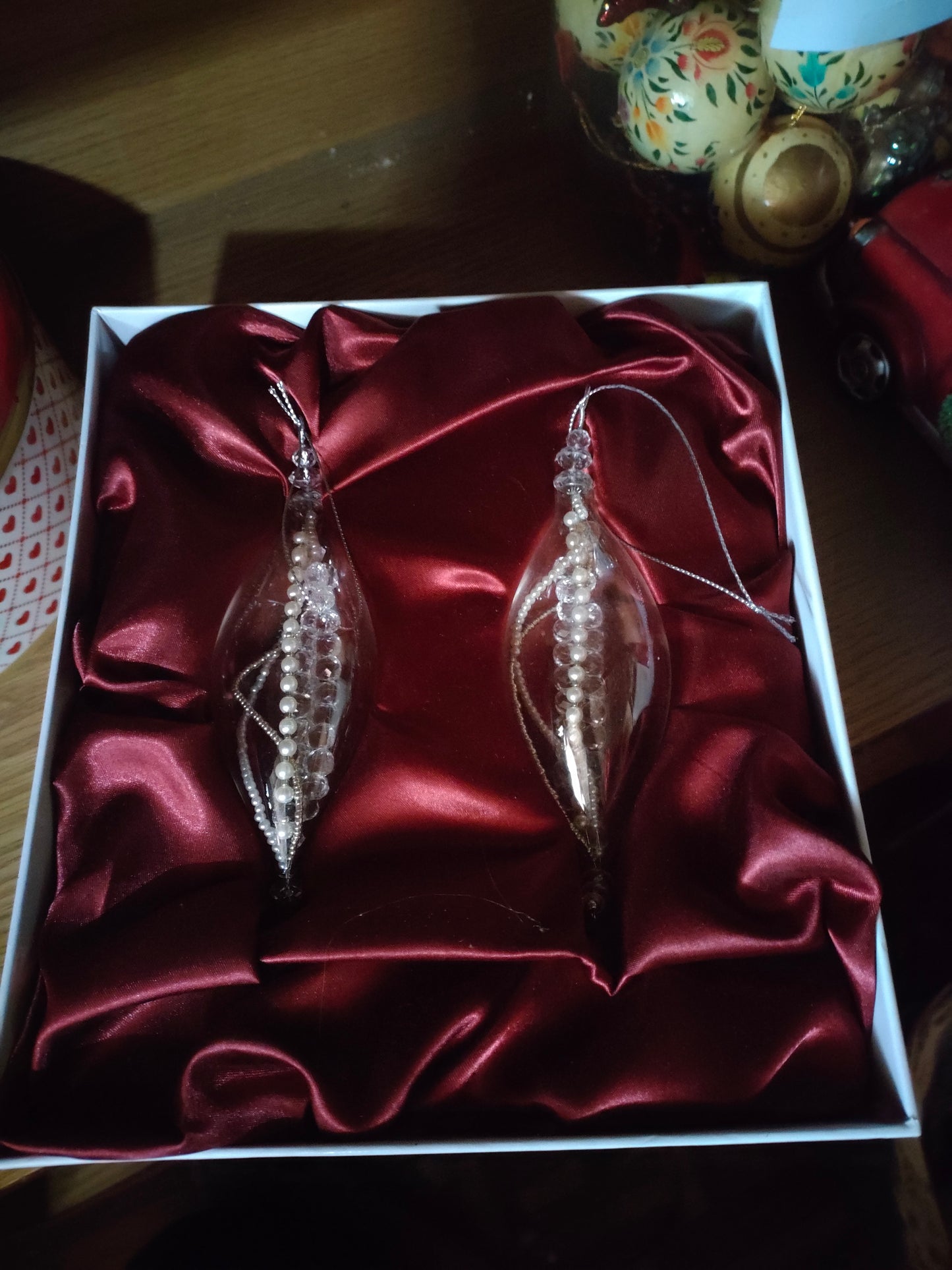 Avoca Blue Christmas 16cm Tear Drop Pair Jewel & Pearl
