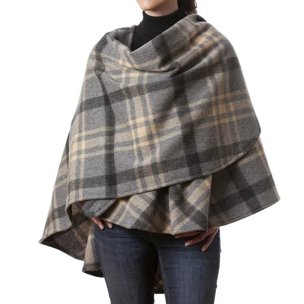Sue Capes - No Fringes Grey Beige Check