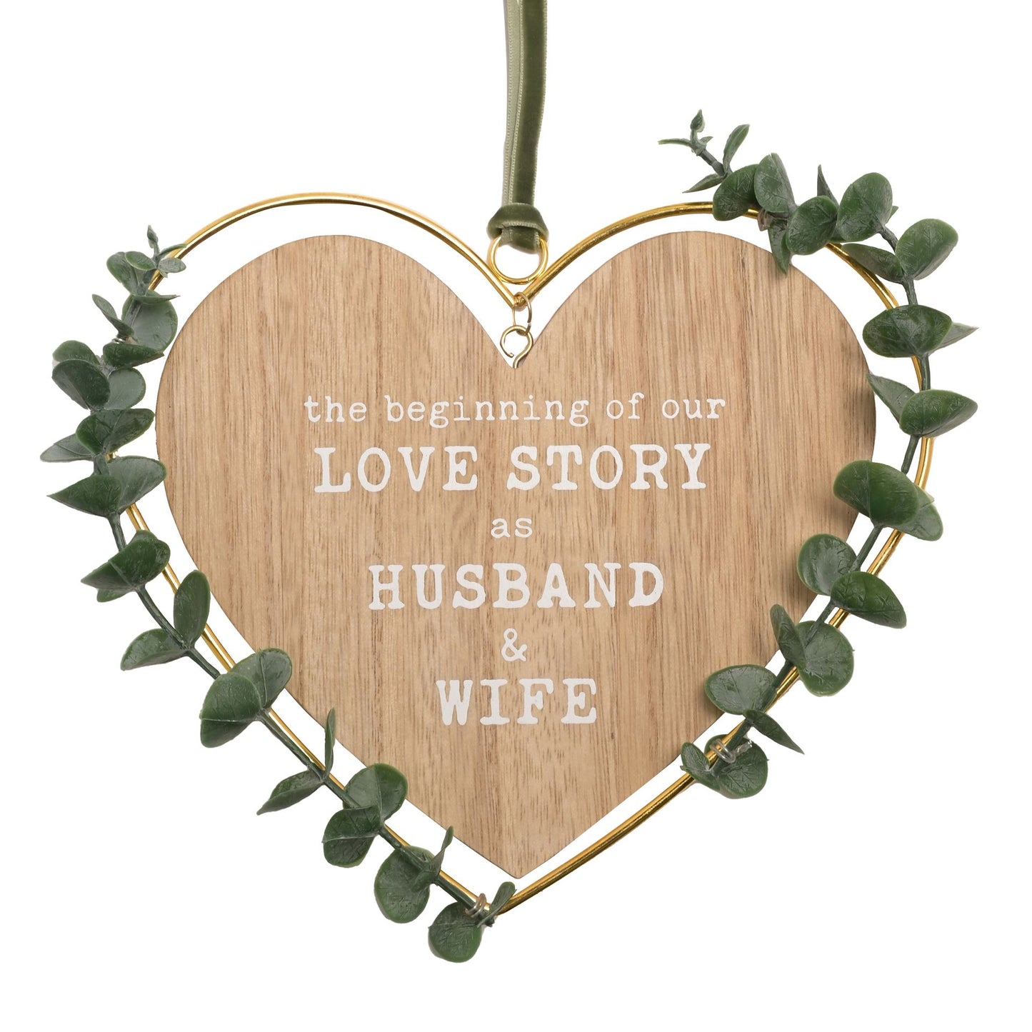 Love Story Heart Plaque - Husband & Wife with Leaves