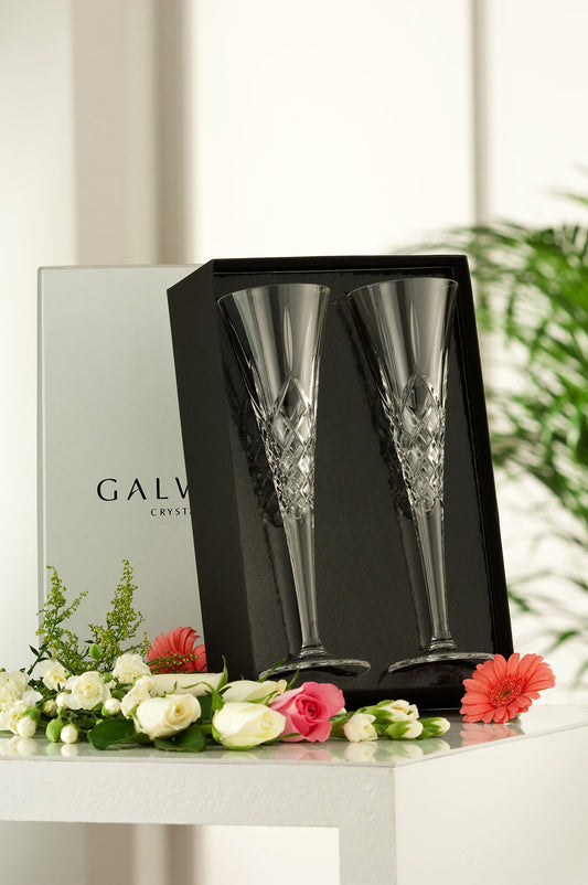 Galway Crystal Longford Romance Flute PAIR