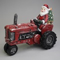 Santa in tractor w/xmas tree 25x14x20cm