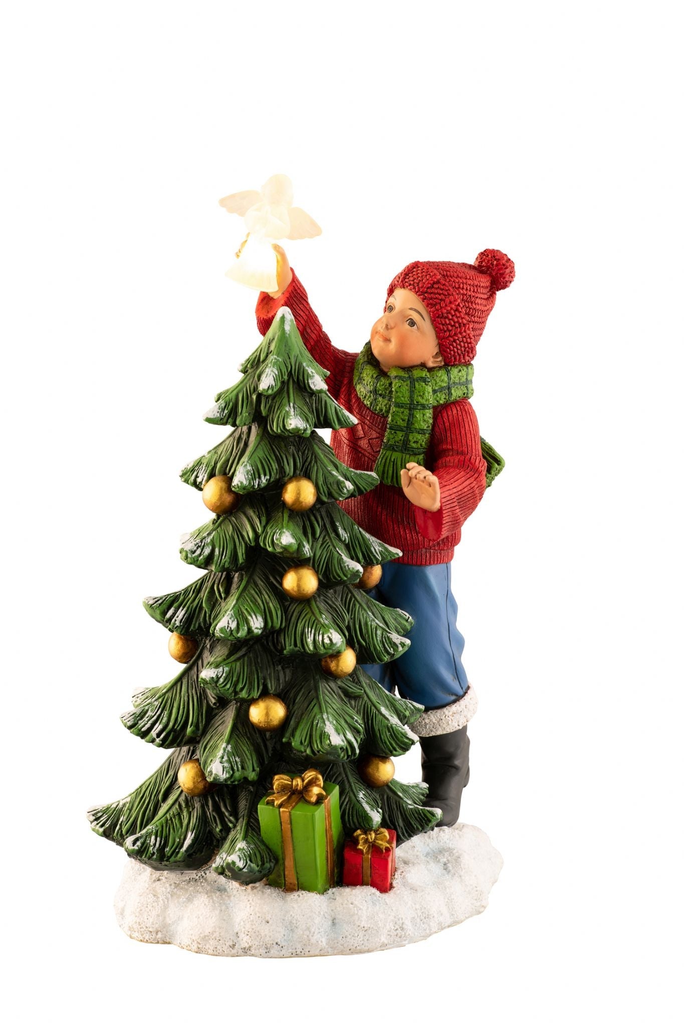 Boy placing Angel on Tree Figurine