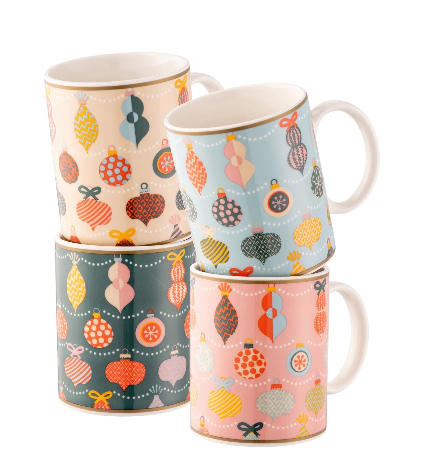 Retro Baubles Mugs x 4