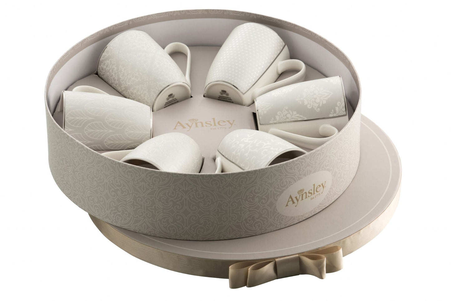 Silver Brocade 6 Mugs Hat Box Set