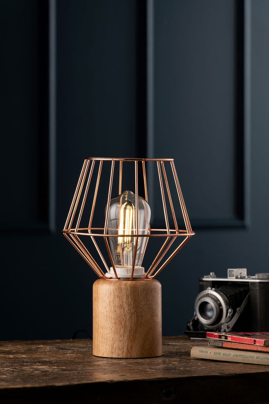 Wood & Copper Table Lamp & bulb