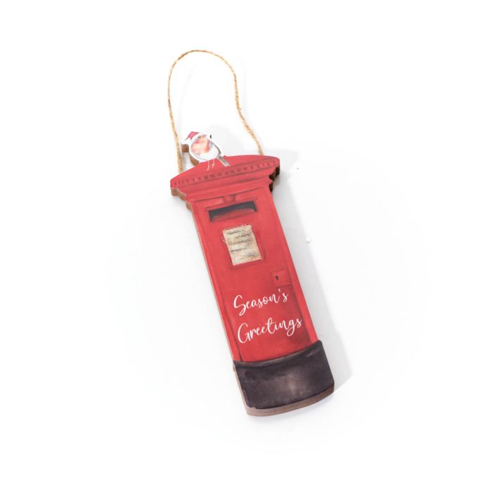CHRISTMAS ROBIN POSTBOX WOOD HANGER SEASONS GREETINGS