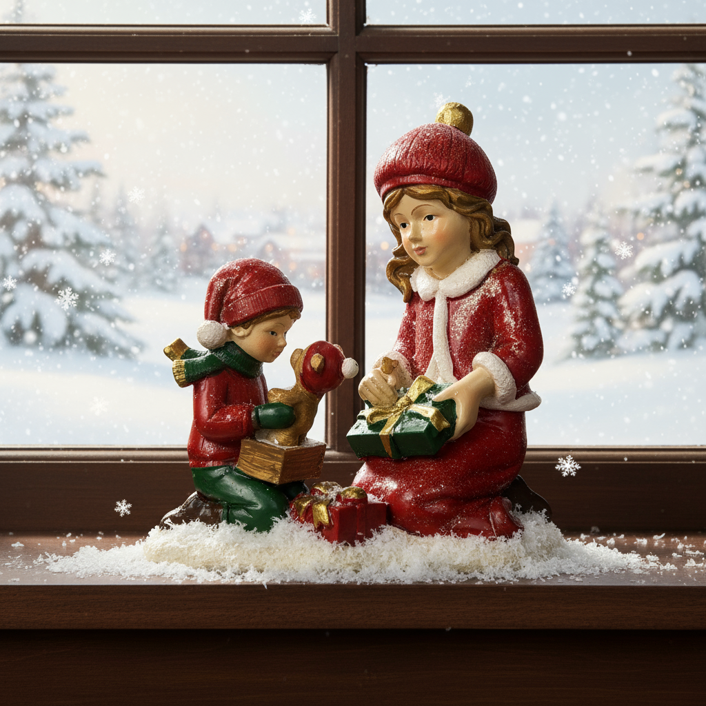 Christmas kids opening gifts 8.5x9cm