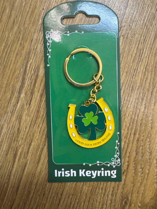 Metal Horseshoe with Shamrock Key Ring