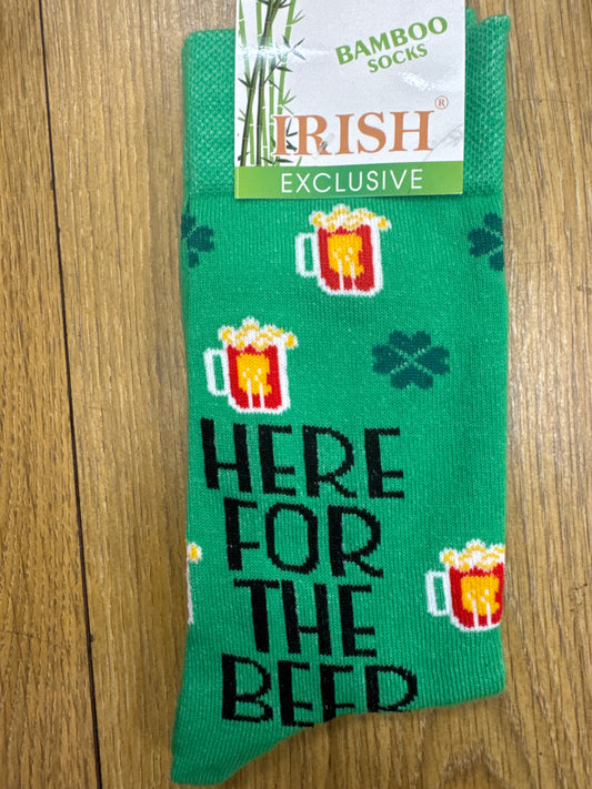 Bamboo Socks Here For The Beer Bright Green