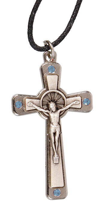 Crucifix metal/blue/swarowski