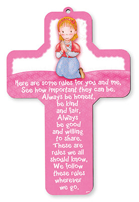 wood cross praying girl