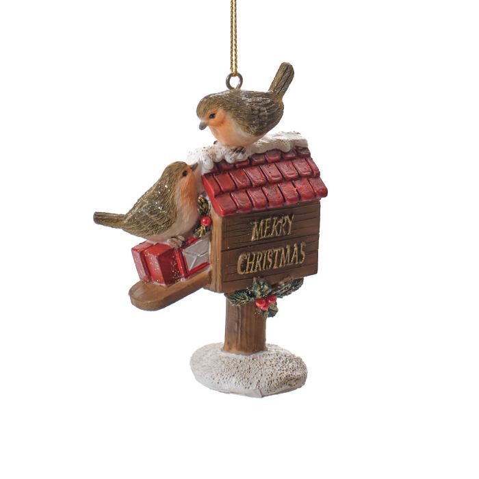 FESTIVE ROBIN RESIN POSTBOX HANGER WITH DUSTING OF GLITTER