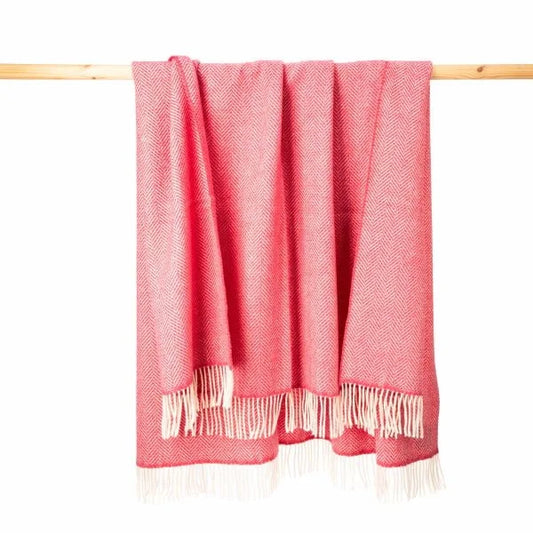 Merino Wool Cashmere Throw - 95/5 Dusty Pink Bubblegum Herringbone