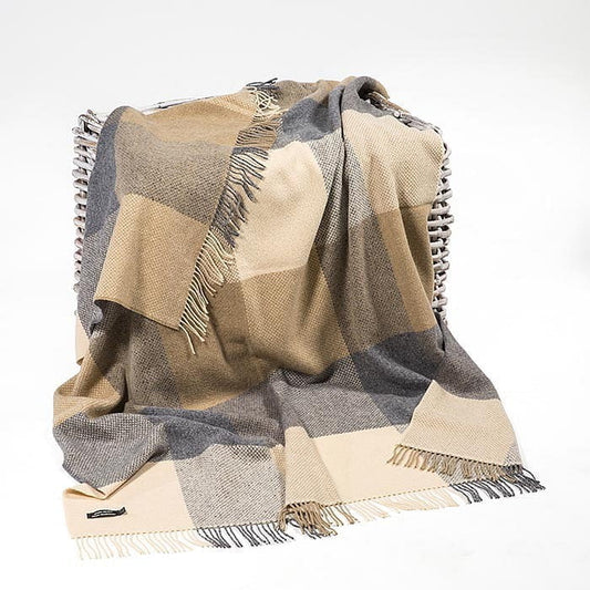 Merino Wool Cashmere Throw Green Charcoal Large Block