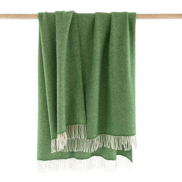 Merino Wool Cashmere Throw - 95/5 Green Herringbone