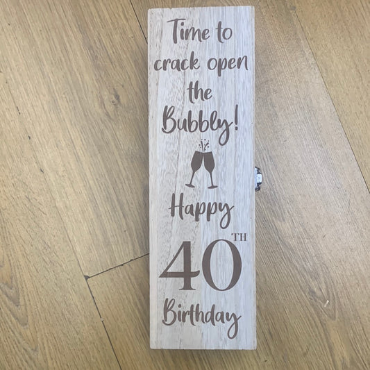 40th Birthday Bottle Holder Box Natural Wood