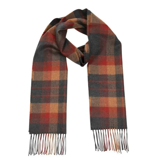 Merino Luxury Wool Scarf Orange Charcoal Plaid
