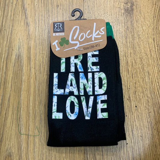 Black and green Ireland floral socks