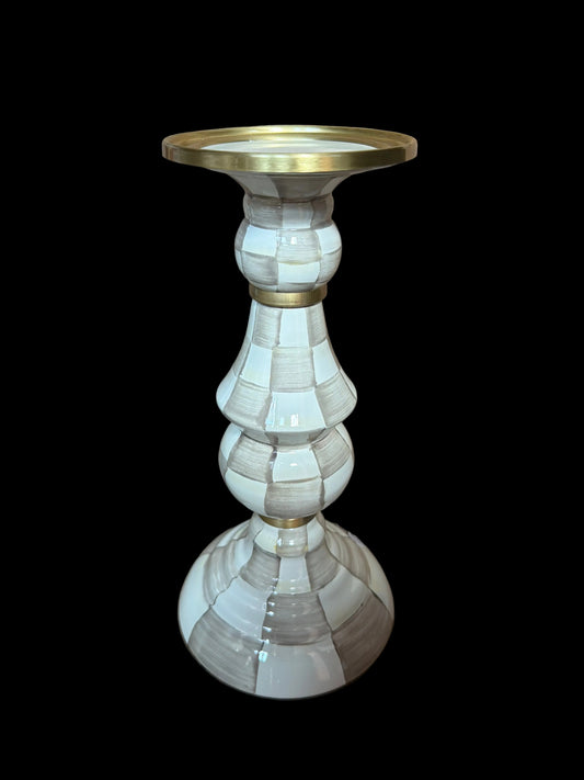 Mocha Check Large Pillar candlestick