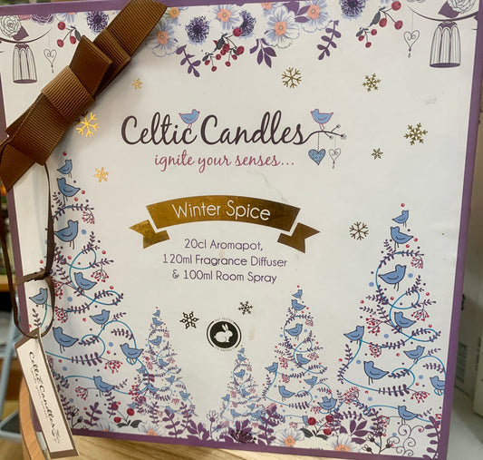 Celtic Candles Winter Spice Set Diffuser, Room Spray & Candle