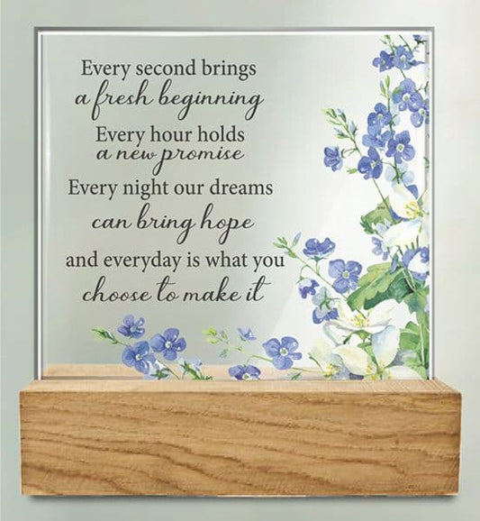 Glass Plaque/Wood Base/Fresh Beginning (32436)