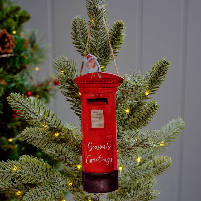 CHRISTMAS ROBIN POSTBOX WOOD HANGER SEASONS GREETINGS